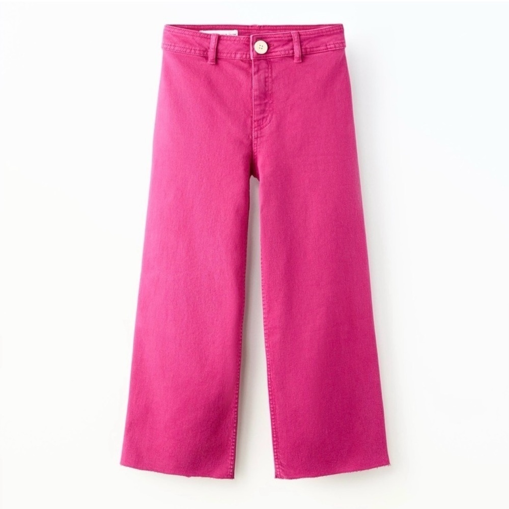Zara Women's Viral Pink Wide-Leg Jeans Cut Off
